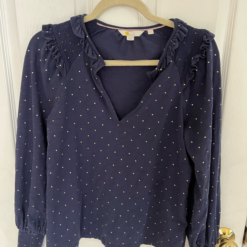 Blue Ruffled Puff Sleeve Long Blouse